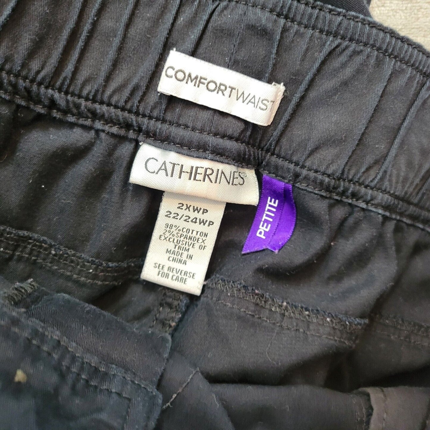 Catherines Womens Pants 2XWP Petite Straight Leg Comfort Waist Black Zip Fly