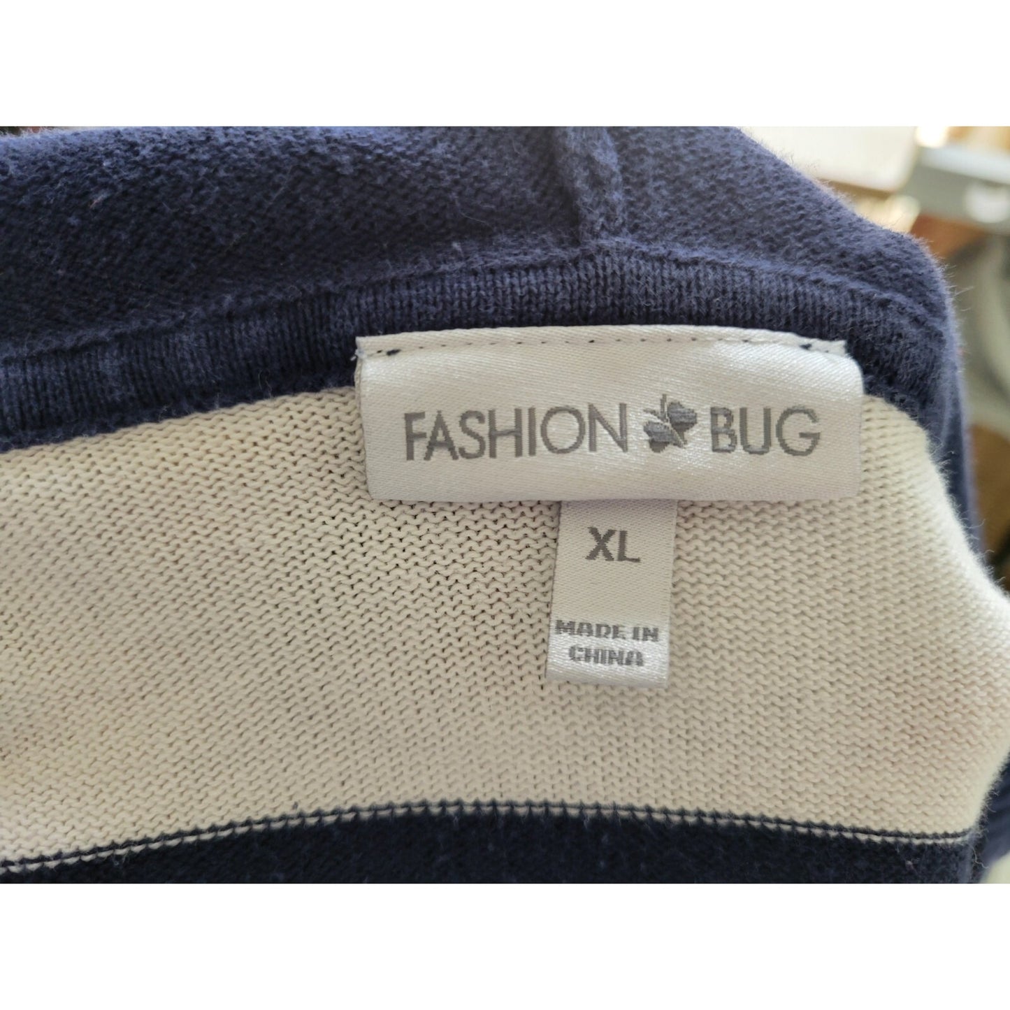 Fashion Bug Womens Sweater Extra Large XL Tunic Hoodie Blue Stripe Cotton Casual