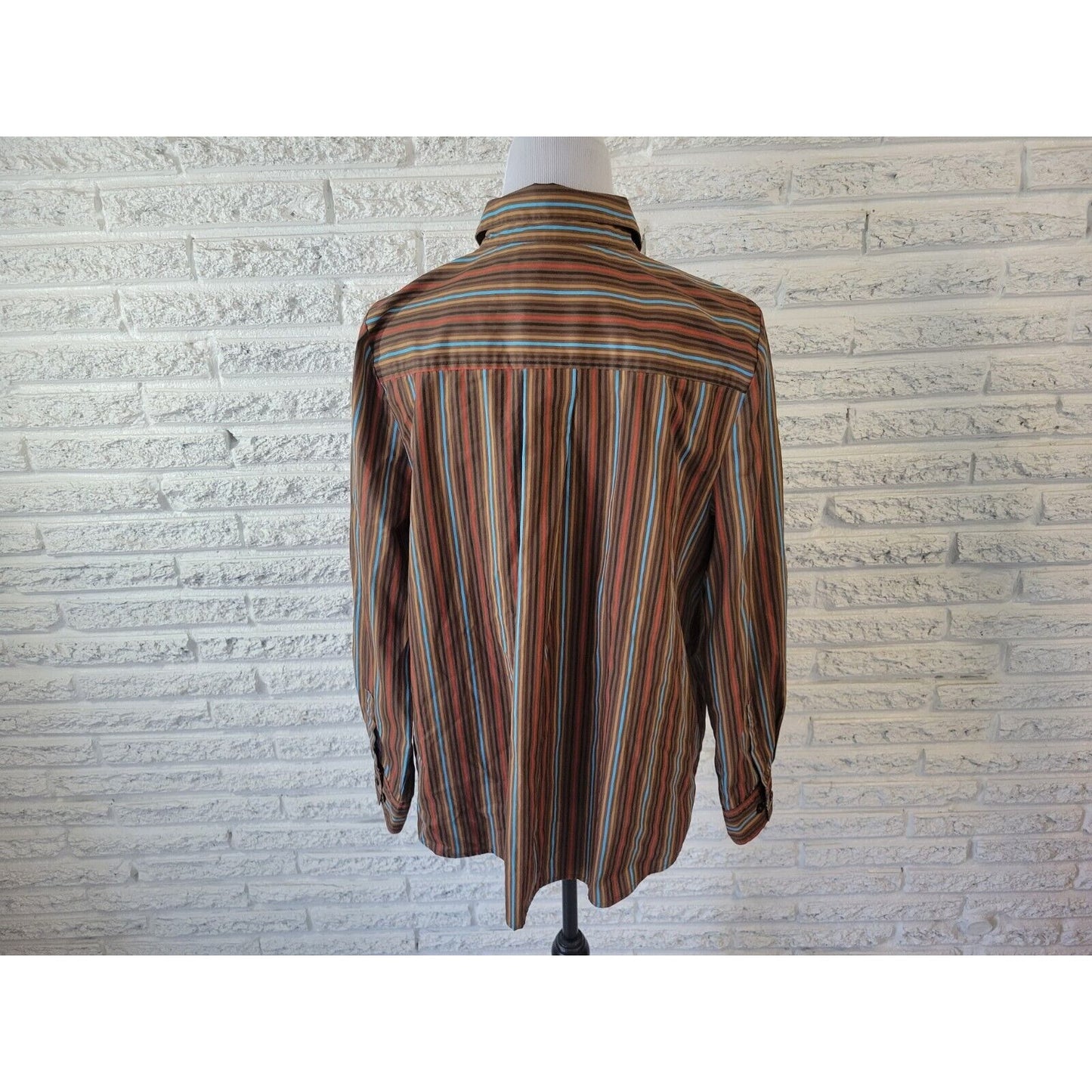 Roamans Womens Shirt 16W Plus Long Sleeve Collar Button Up Brown Stripe Office