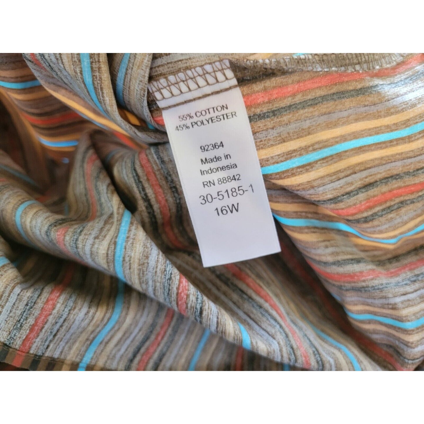 Roamans Womens Shirt 16W Plus Long Sleeve Collar Button Up Brown Stripe Office