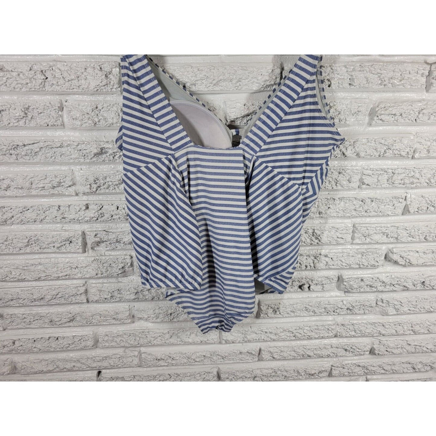 Time Tru Womens Swimsuit 1X One Piece Blue Stripe Plunge Bra Lined Wide Strap