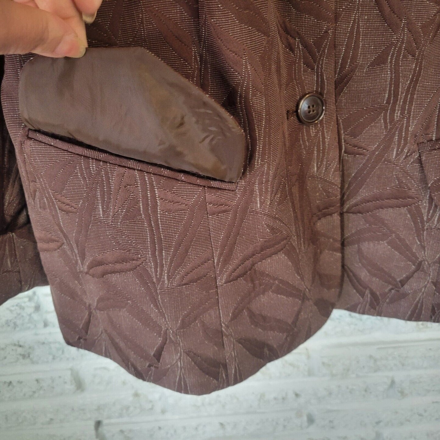 Worthington Womens Jacket 18 Plus Blazer Cuff Sleeve Brown Leaves Faux Pockets