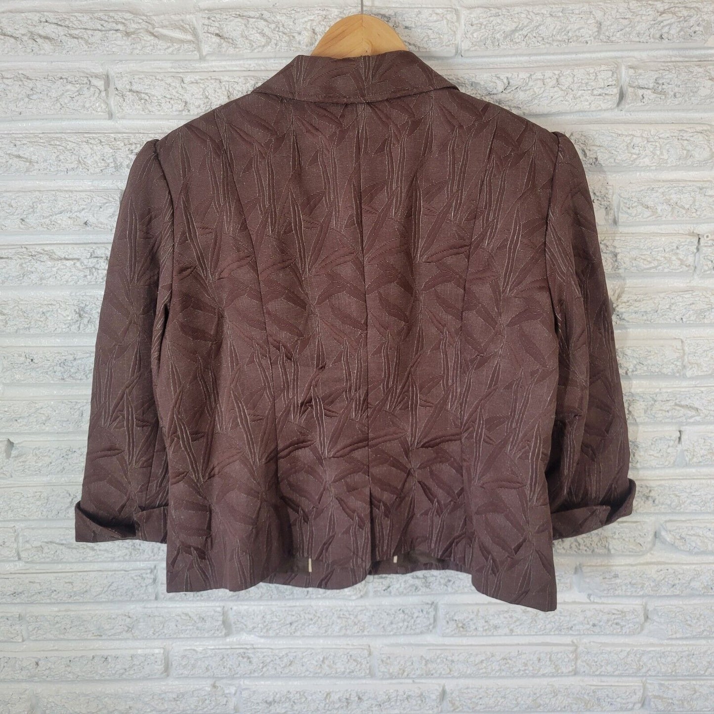 Worthington Womens Jacket 18 Plus Blazer Cuff Sleeve Brown Leaves Faux Pockets