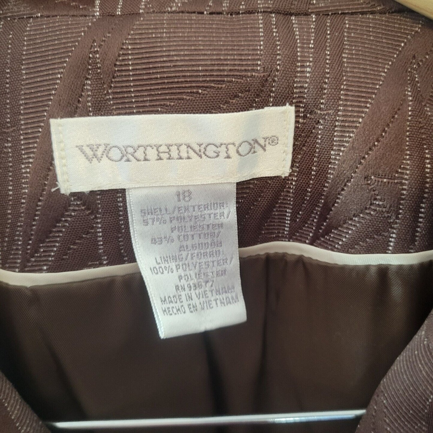 Worthington Womens Jacket 18 Plus Blazer Cuff Sleeve Brown Leaves Faux Pockets