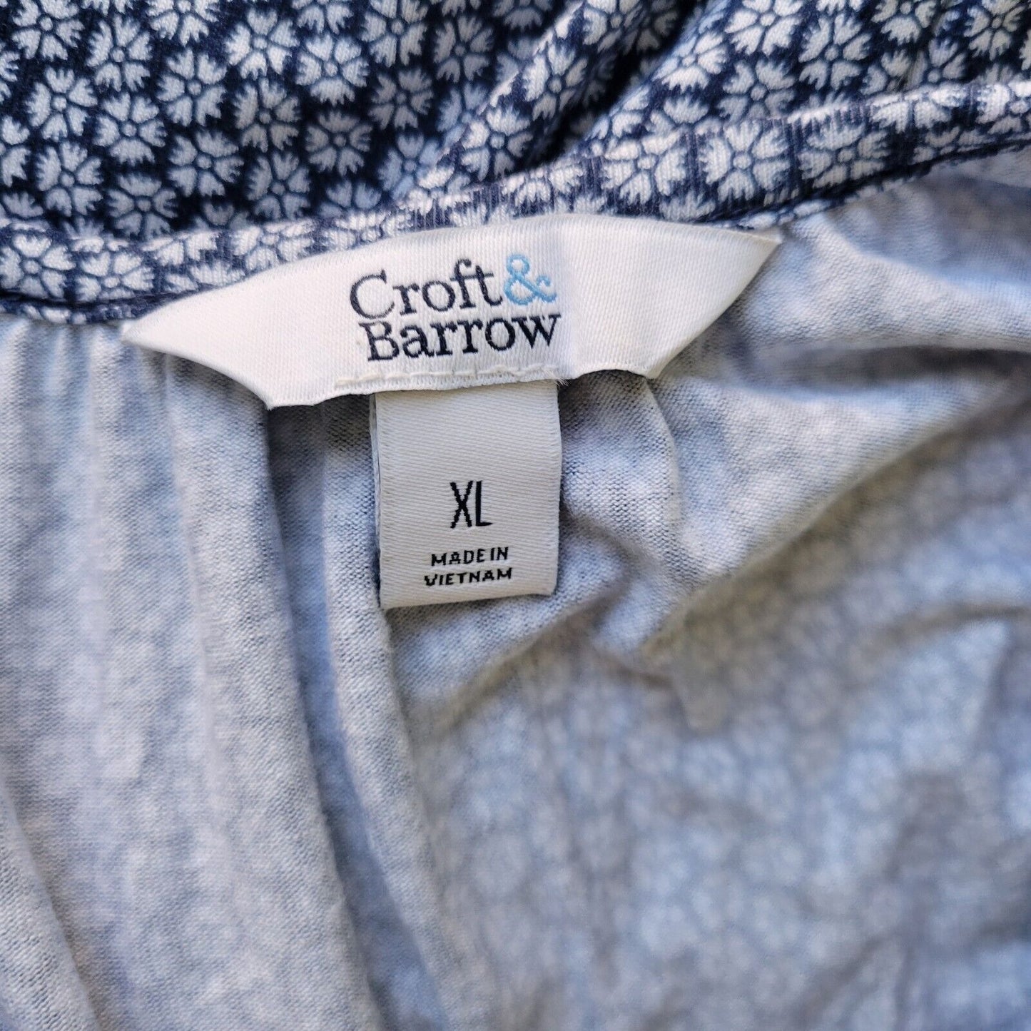 Croft Barrow Womens Top XL Tunic 3/4 Sleeve Blue Geometric Keyhole Lightweight
