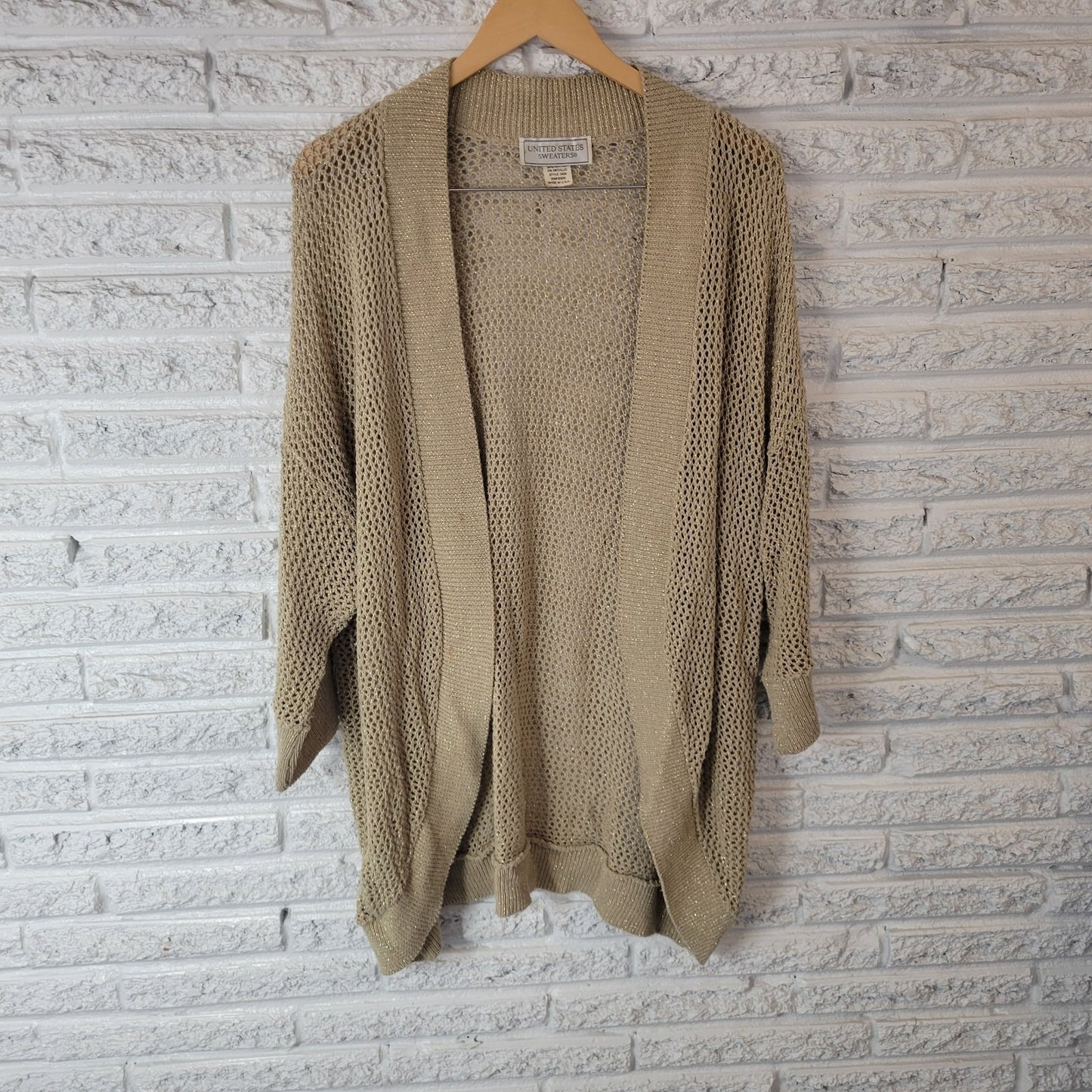 United States Sweaters Womens Sweater 22W 24W Cardigan Open Beige Gold Metallic