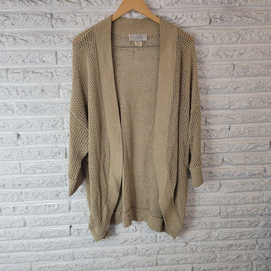 United States Sweaters Womens Sweater 22W 24W Cardigan Open Beige Gold Metallic