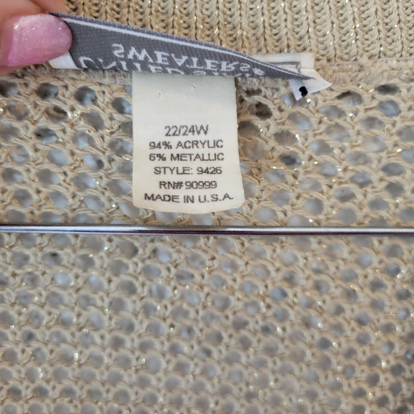 United States Sweaters Womens Sweater 22W 24W Cardigan Open Beige Gold Metallic