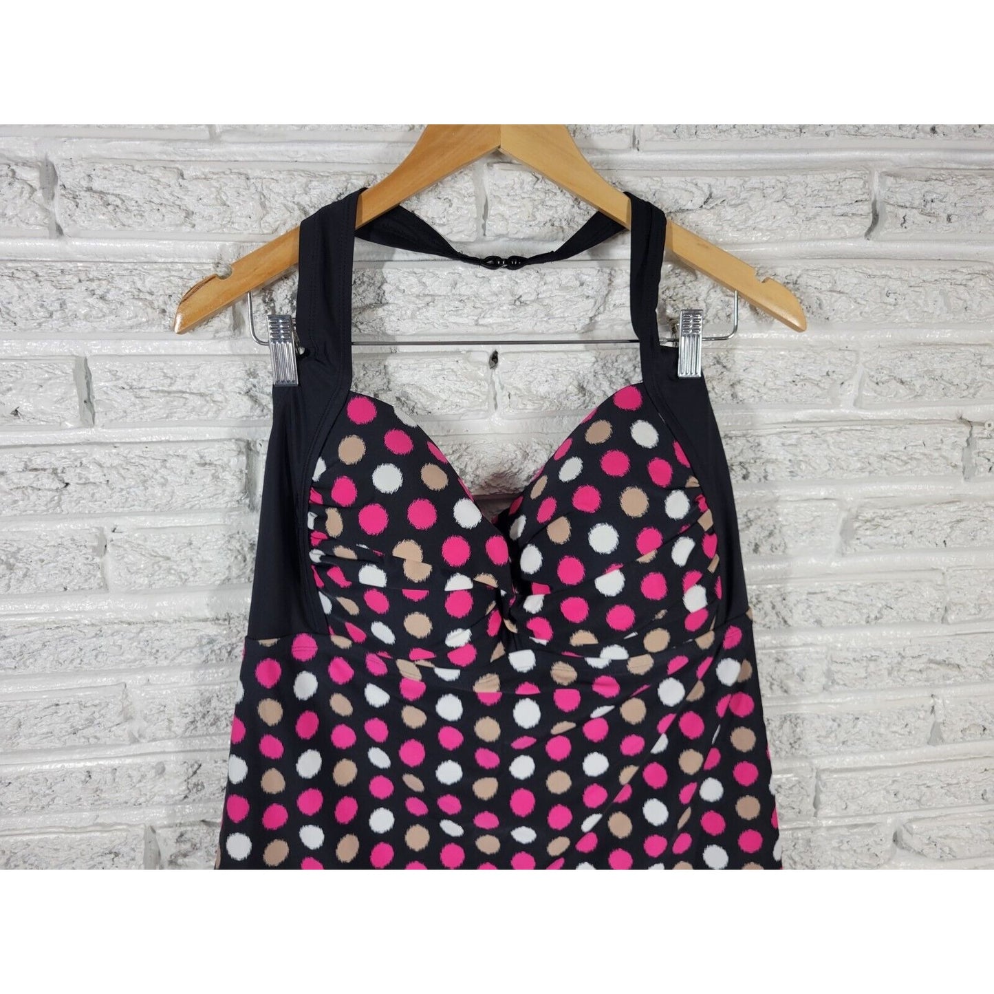 Catalina Women Swim Top 2X 18W 20W Plus Halter Pink Polka Dot Bra Lined Swimwear