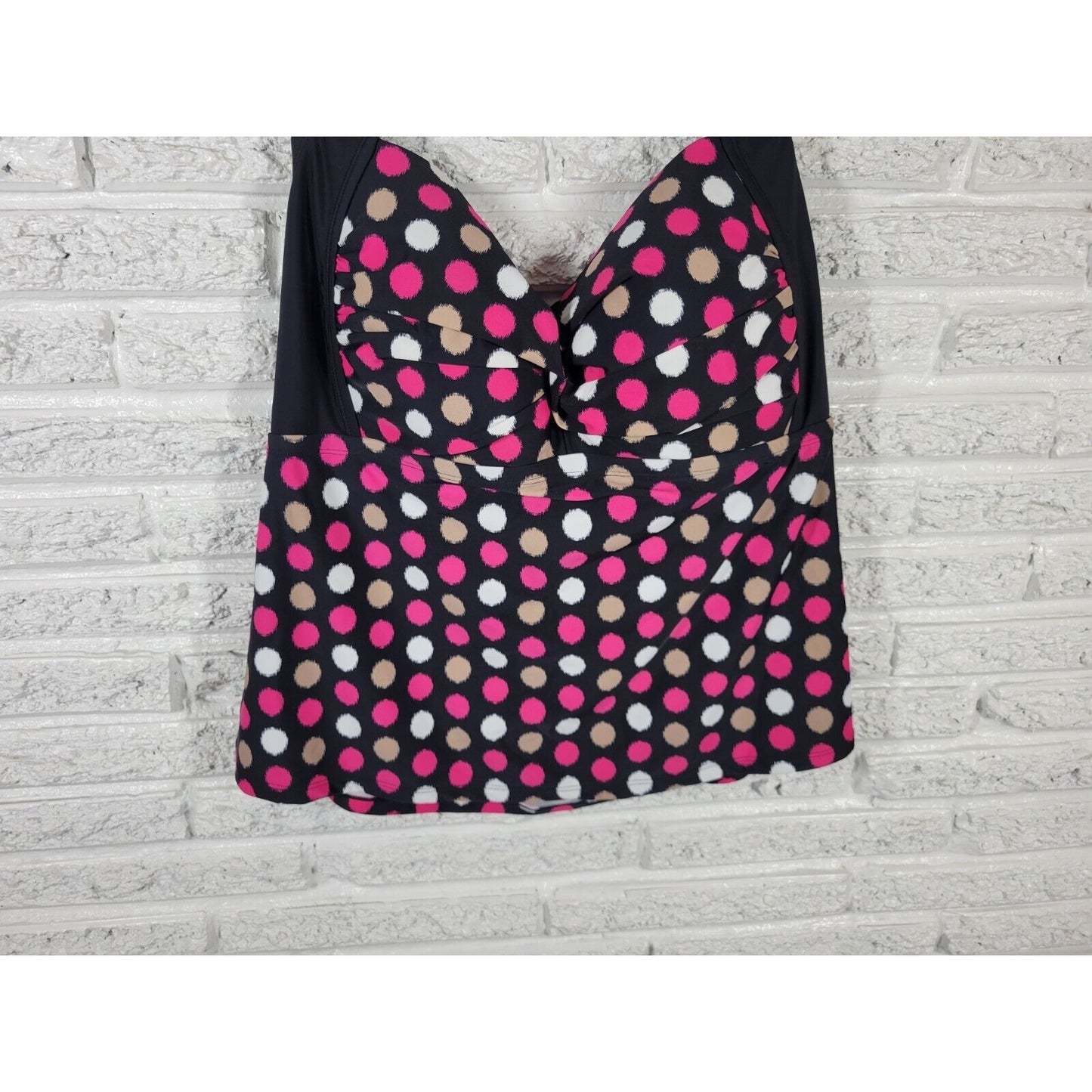 Catalina Women Swim Top 2X 18W 20W Plus Halter Pink Polka Dot Bra Lined Swimwear