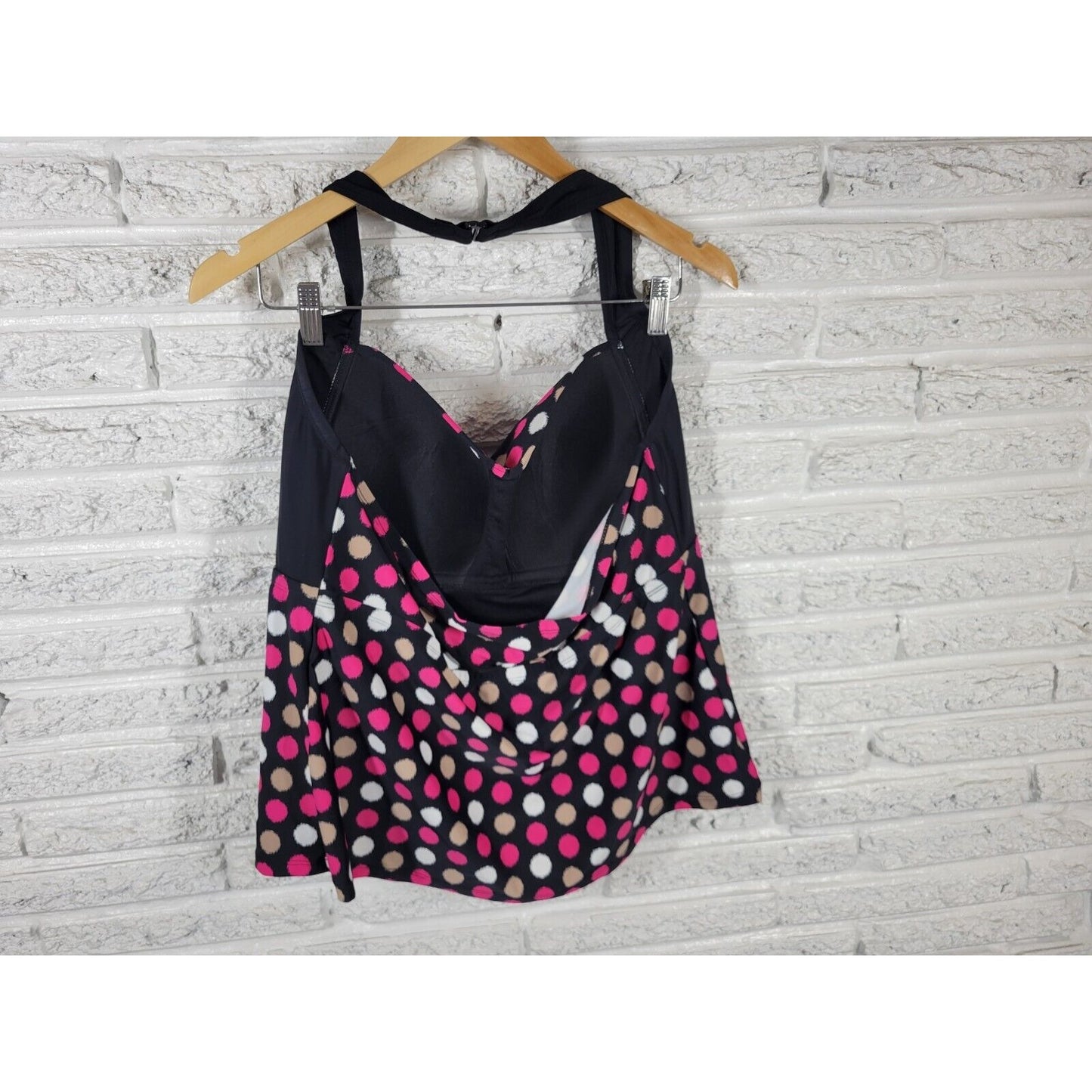 Catalina Women Swim Top 2X 18W 20W Plus Halter Pink Polka Dot Bra Lined Swimwear