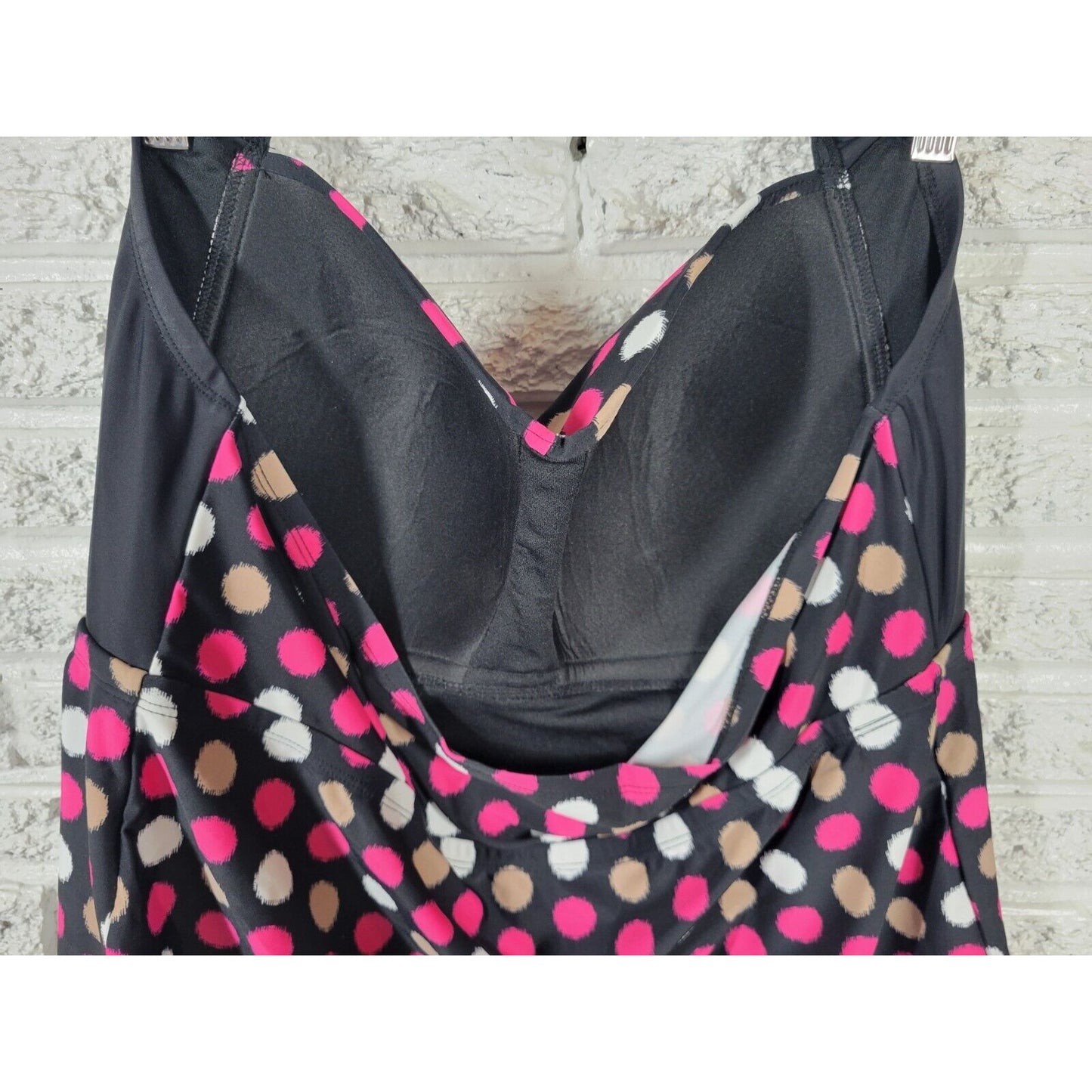 Catalina Women Swim Top 2X 18W 20W Plus Halter Pink Polka Dot Bra Lined Swimwear