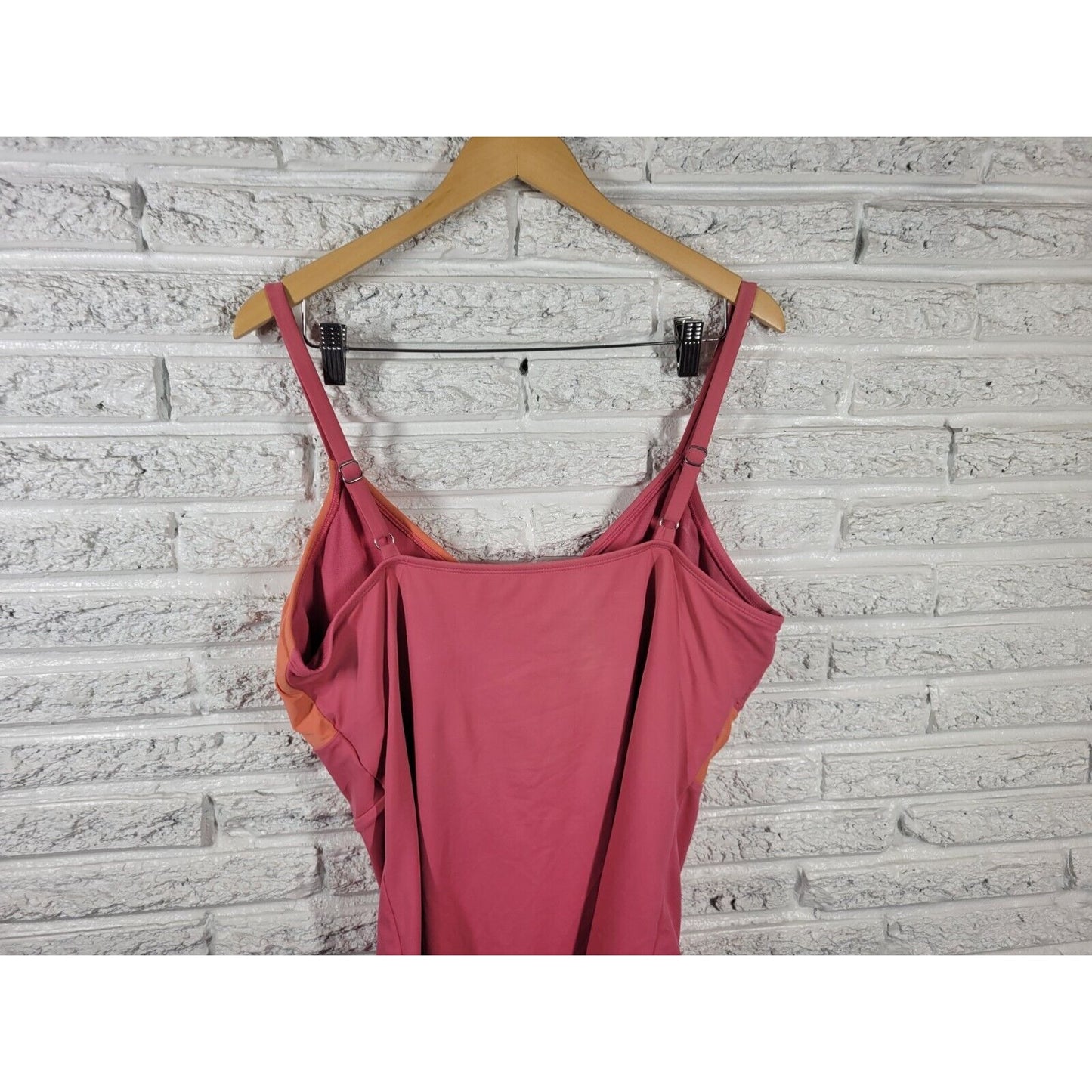 Time Tru Womens Swimsuit 2X One Piece Pink Open Belly Adjustable Spaghetti Bra