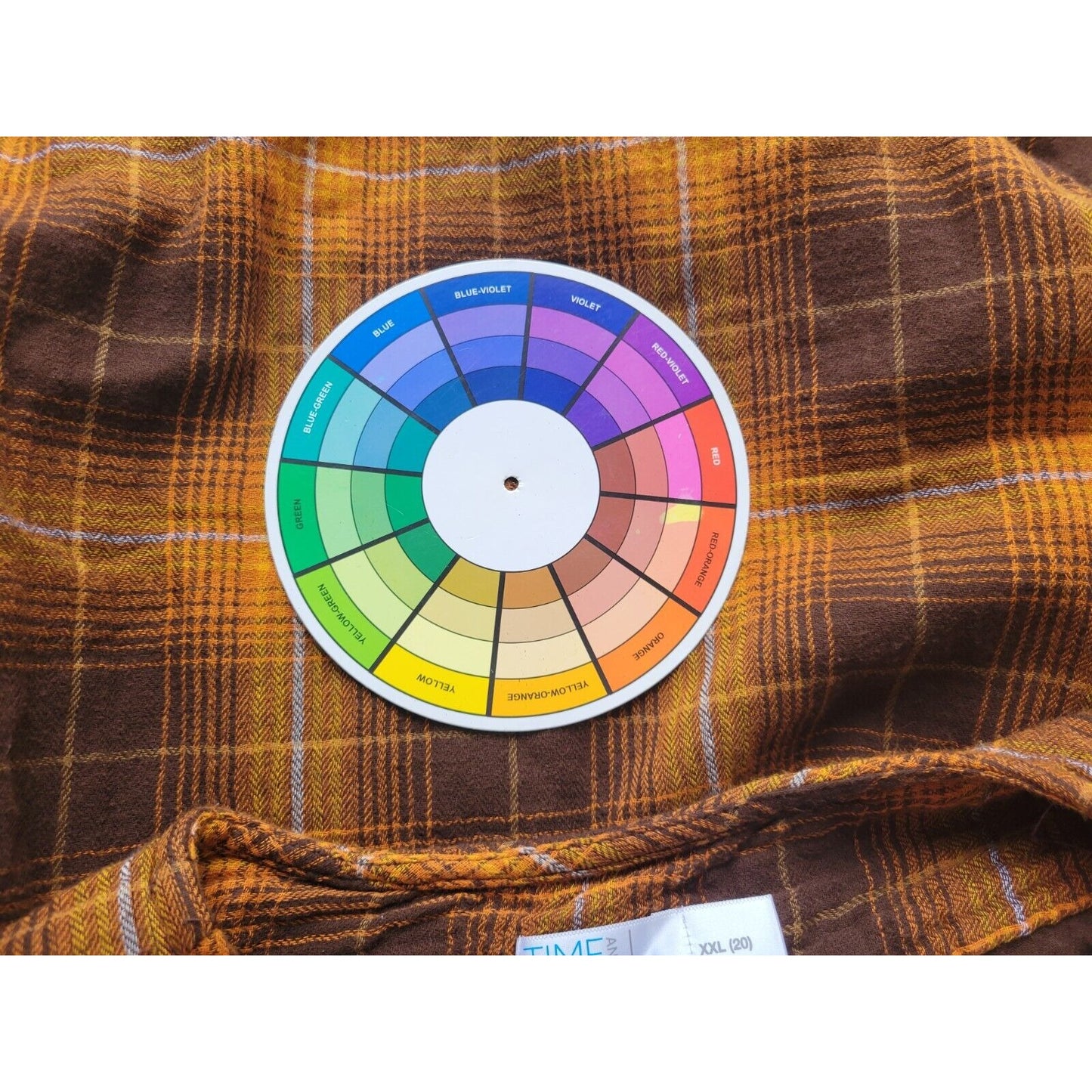 Time Tru Womens Top XXL 20 Long Bell Sleeve Brown Plaid Casual Cotton Tied Hem