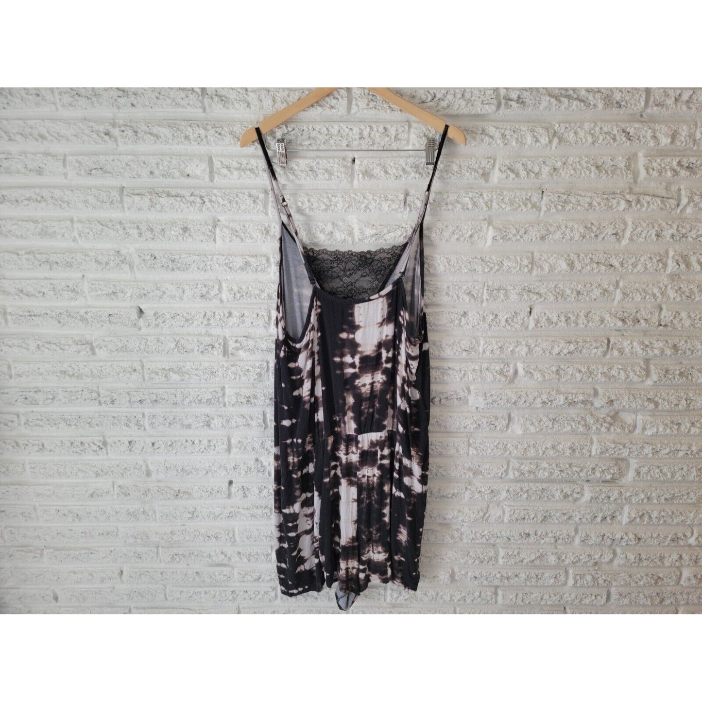 Cacique Women Pajama 22 24 Romper Wide Leg Adjustable Spaghetti Black Watercolor