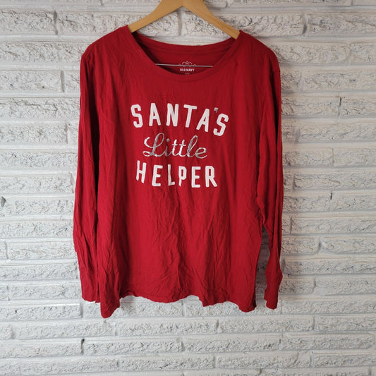 Christmas Old Navy Women Top XXL Plus Tee Santas Little Helper Red Cotton Holiday