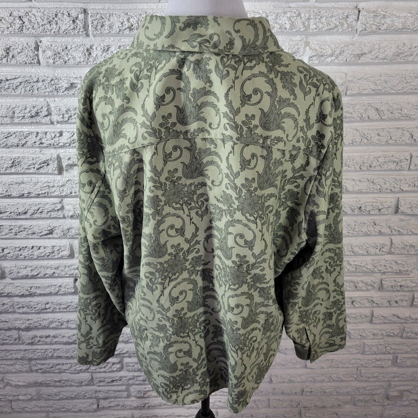 Croft Barrow Womens Top XXL Full Zip Jacket Lightweight Soft Velour Green Floral