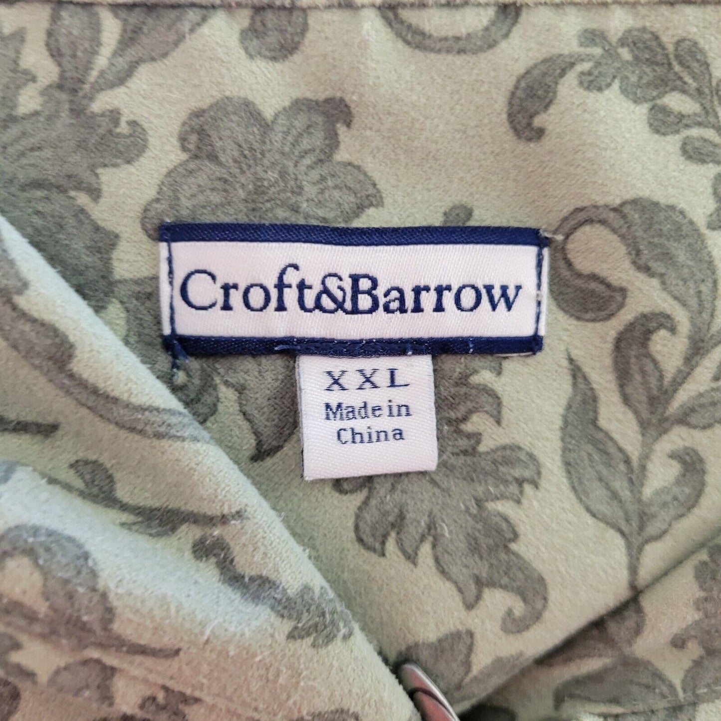 Croft Barrow Womens Top XXL Full Zip Jacket Lightweight Soft Velour Green Floral