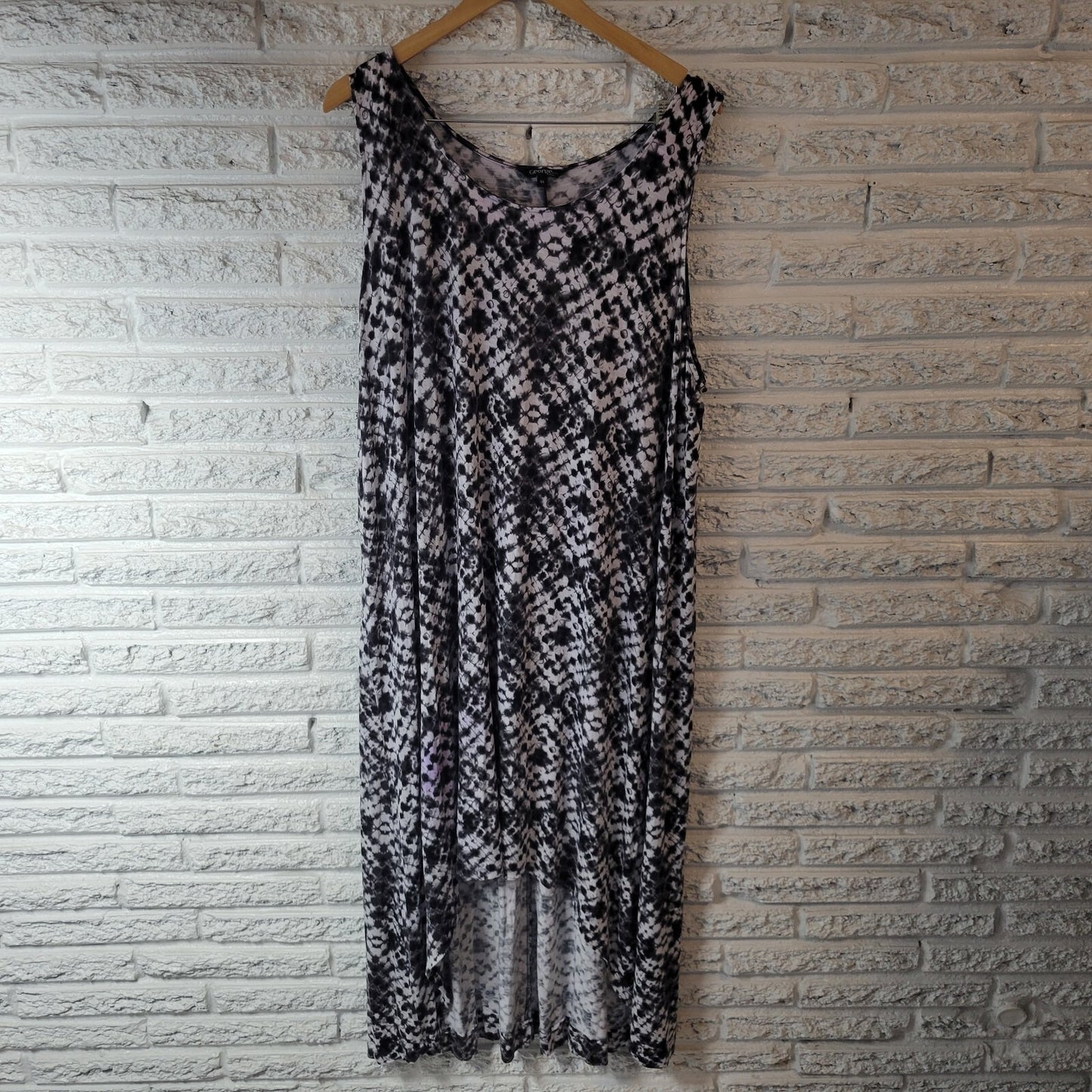 George Womens Dress 4X Plus Tank Black White Tie Die Asymmetric High Low Casual