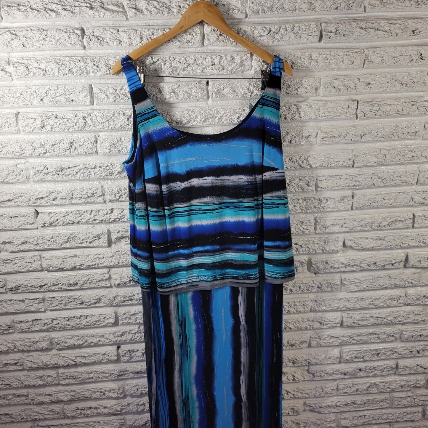 Signature Robbie Bee Womens Dress 1X Plus Tank Midi Sleeveless Blue Watercolor