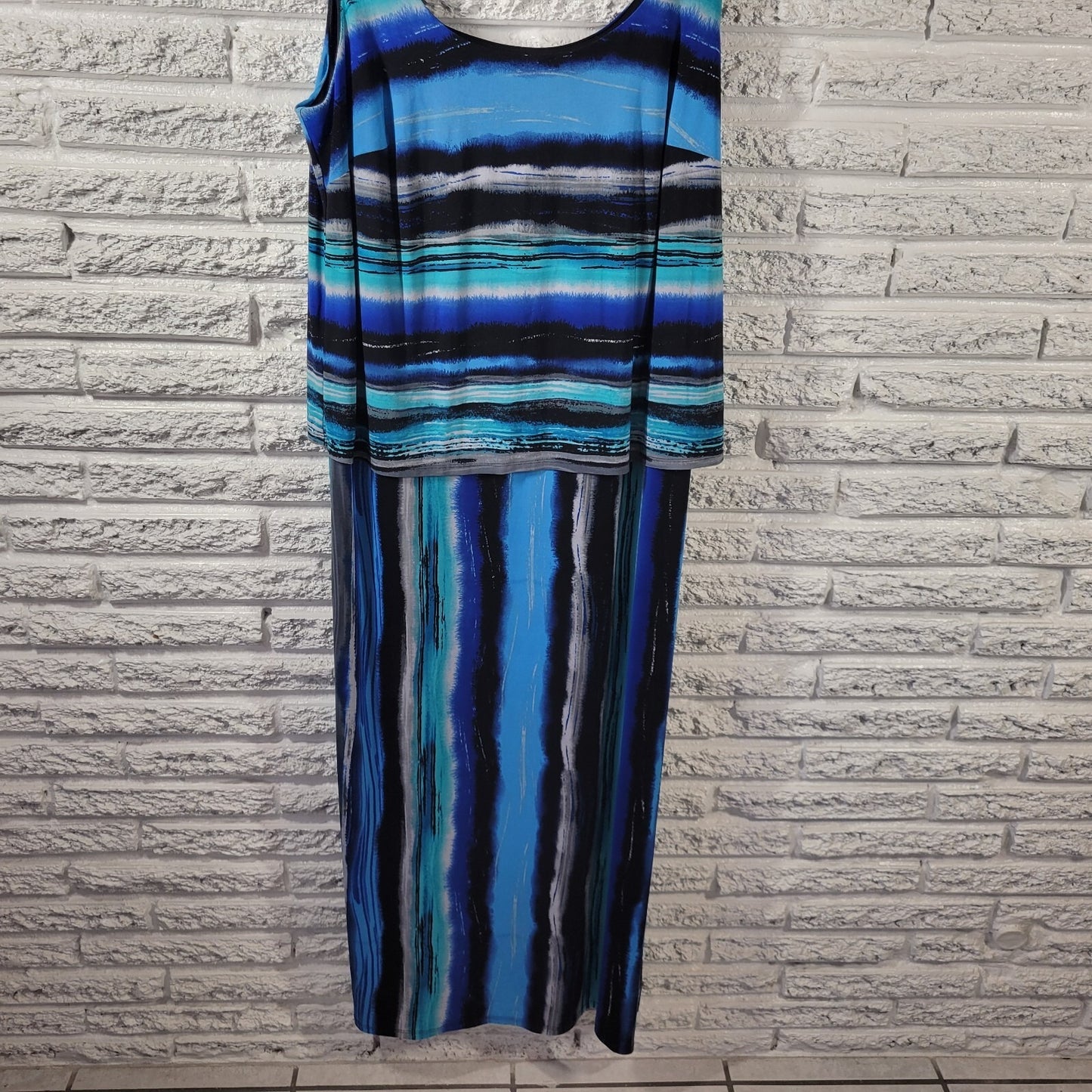 Signature Robbie Bee Womens Dress 1X Plus Tank Midi Sleeveless Blue Watercolor