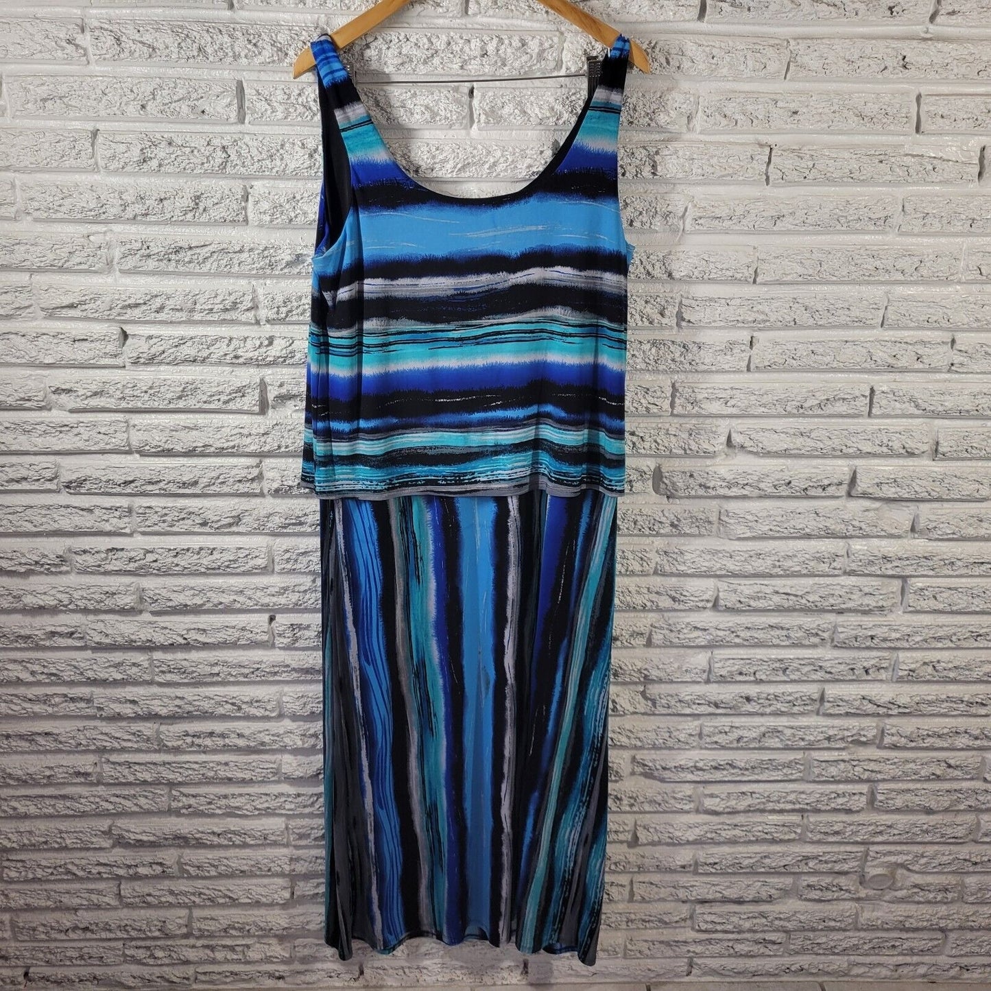 Signature Robbie Bee Womens Dress 1X Plus Tank Midi Sleeveless Blue Watercolor