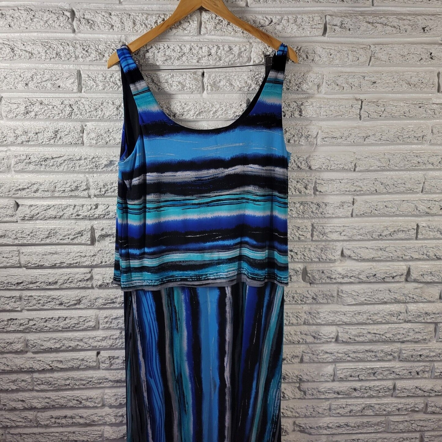 Signature Robbie Bee Womens Dress 1X Plus Tank Midi Sleeveless Blue Watercolor
