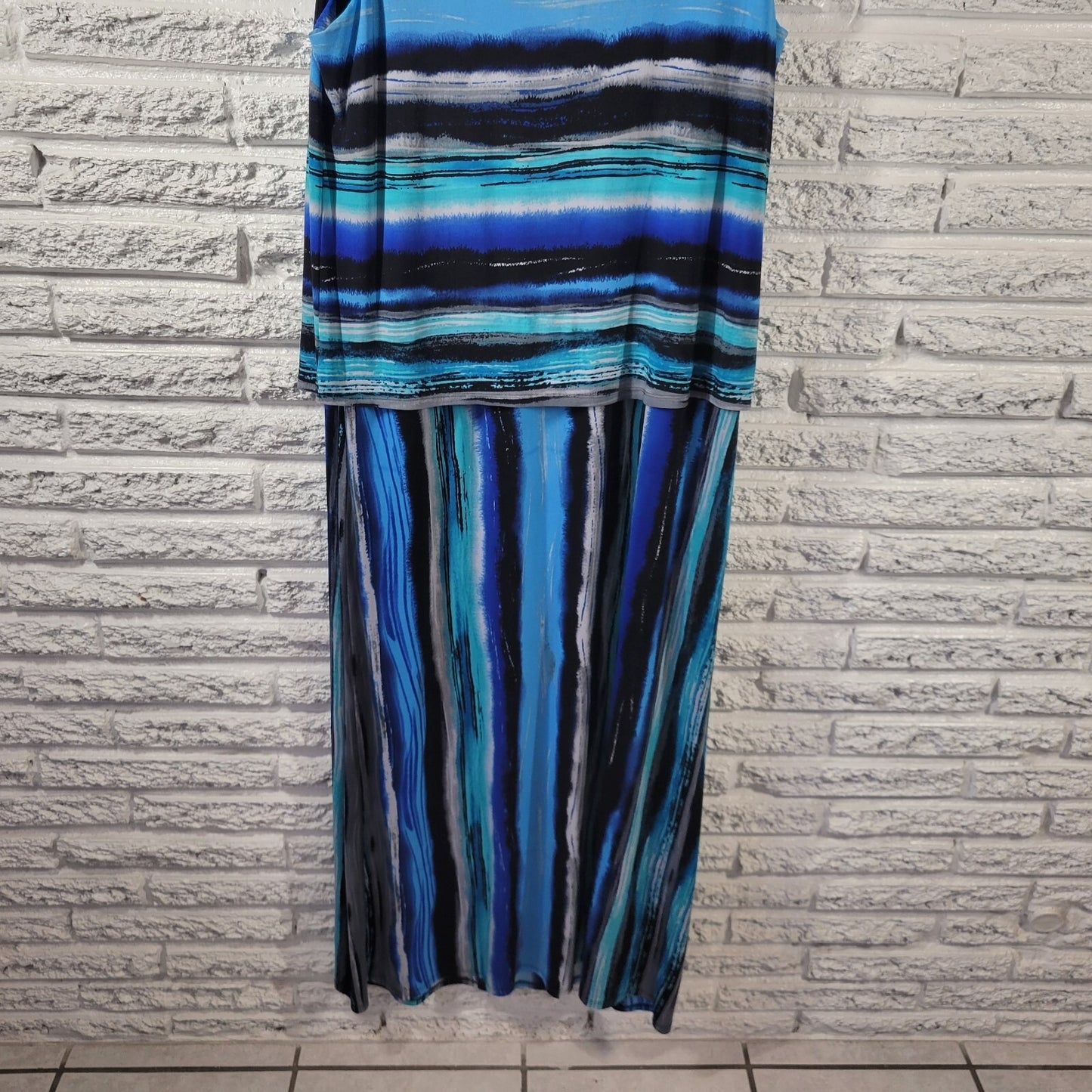 Signature Robbie Bee Womens Dress 1X Plus Tank Midi Sleeveless Blue Watercolor