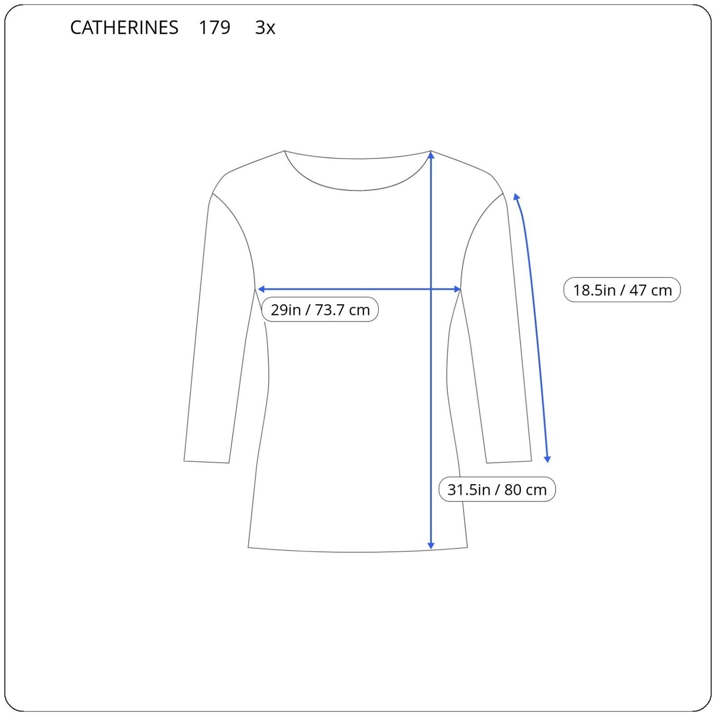 Catherines Womens Top 3X Plus Tunic 3/4 Sleeve Blue Heather Keyhole Chiffon Hem
