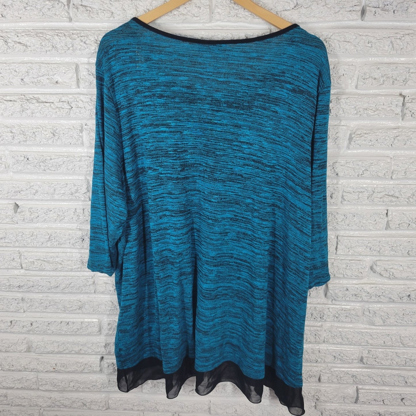 Catherines Womens Top 3X Plus Tunic 3/4 Sleeve Blue Heather Keyhole Chiffon Hem