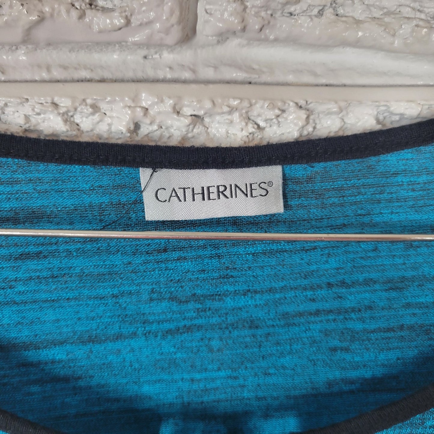 Catherines Womens Top 3X Plus Tunic 3/4 Sleeve Blue Heather Keyhole Chiffon Hem