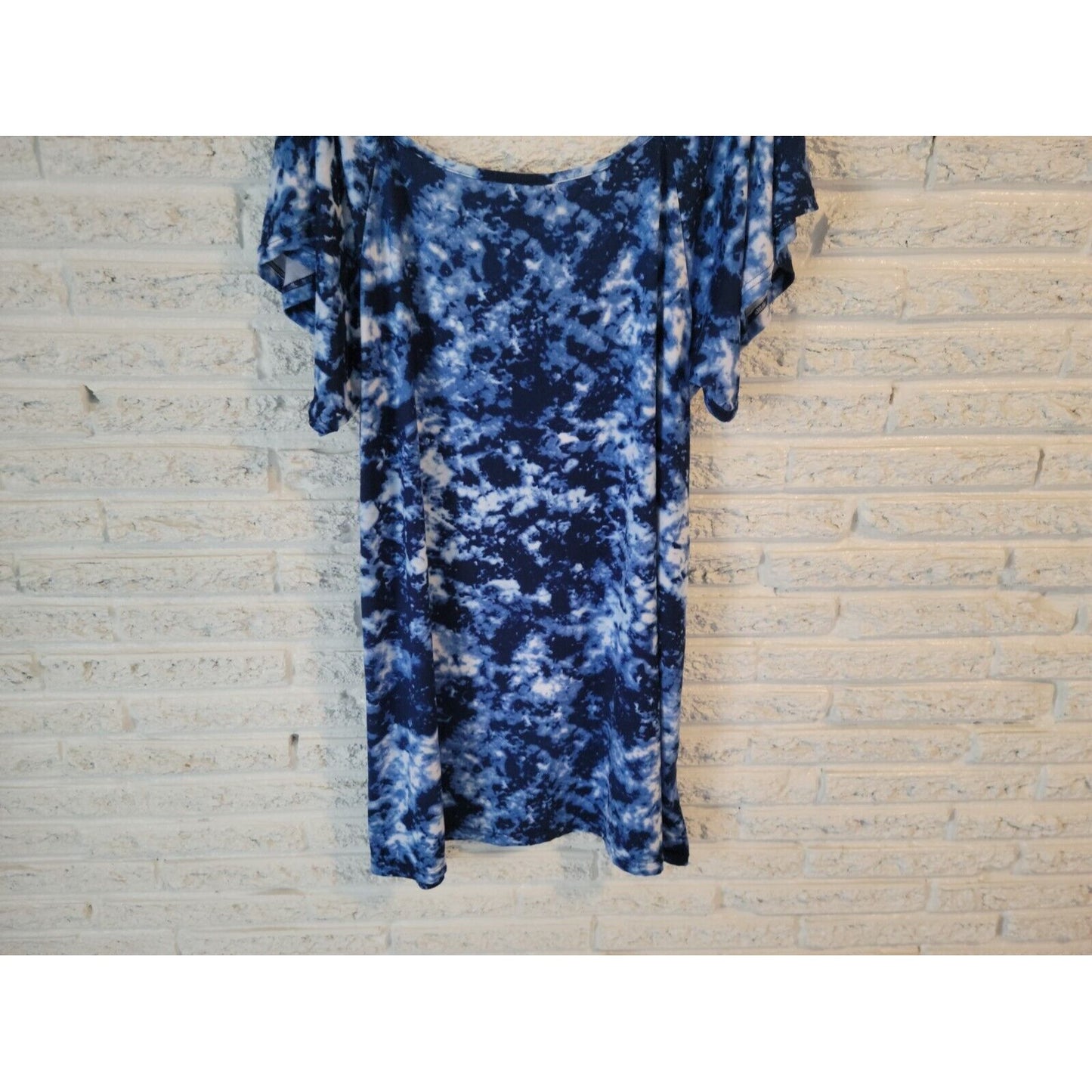 Rouge Collection Women Dress 2X Short Mini Blue Tie Dye Spaghetti Cold Shoulder