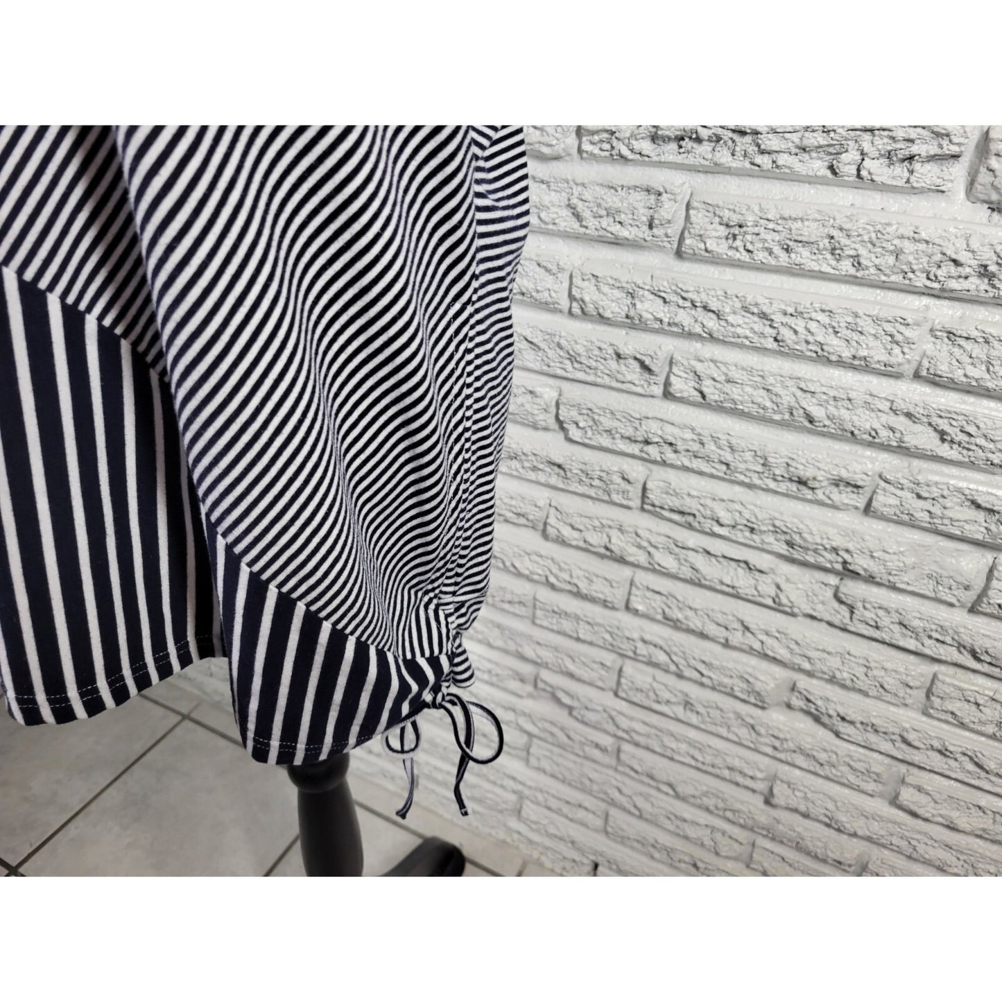 Sag Harbor Womens Top 2X Plus Tee Short Sleeve Blue Stripe Tied Hem Casual