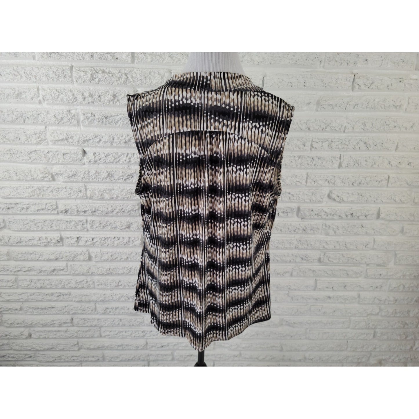 Worthington Womens Top Extra Large Sleeveless Black Tan Watercolor Office Draped