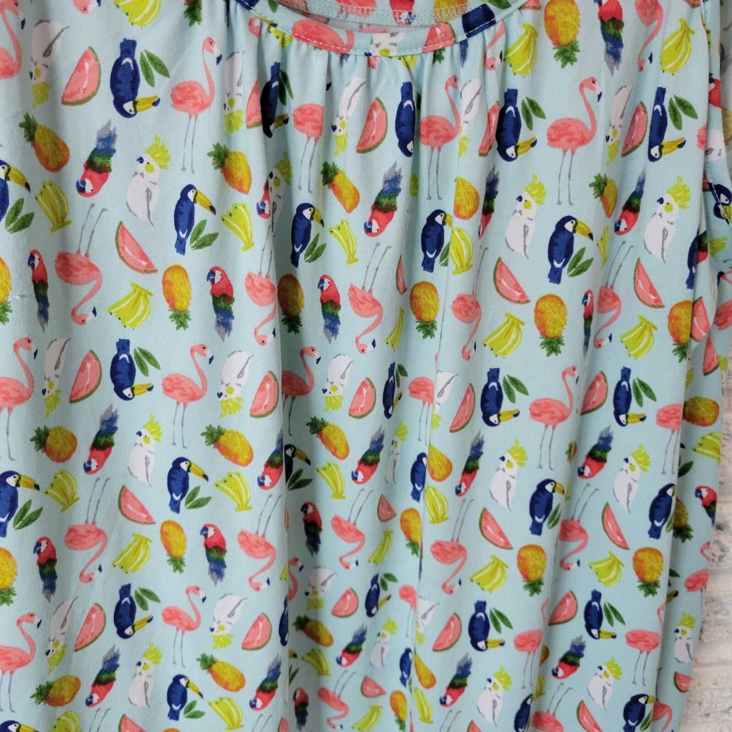 Cuddl Duds Womens Pajama Top XXL Plus Tank Toucan Flamingo Cockatoo Birds Blue