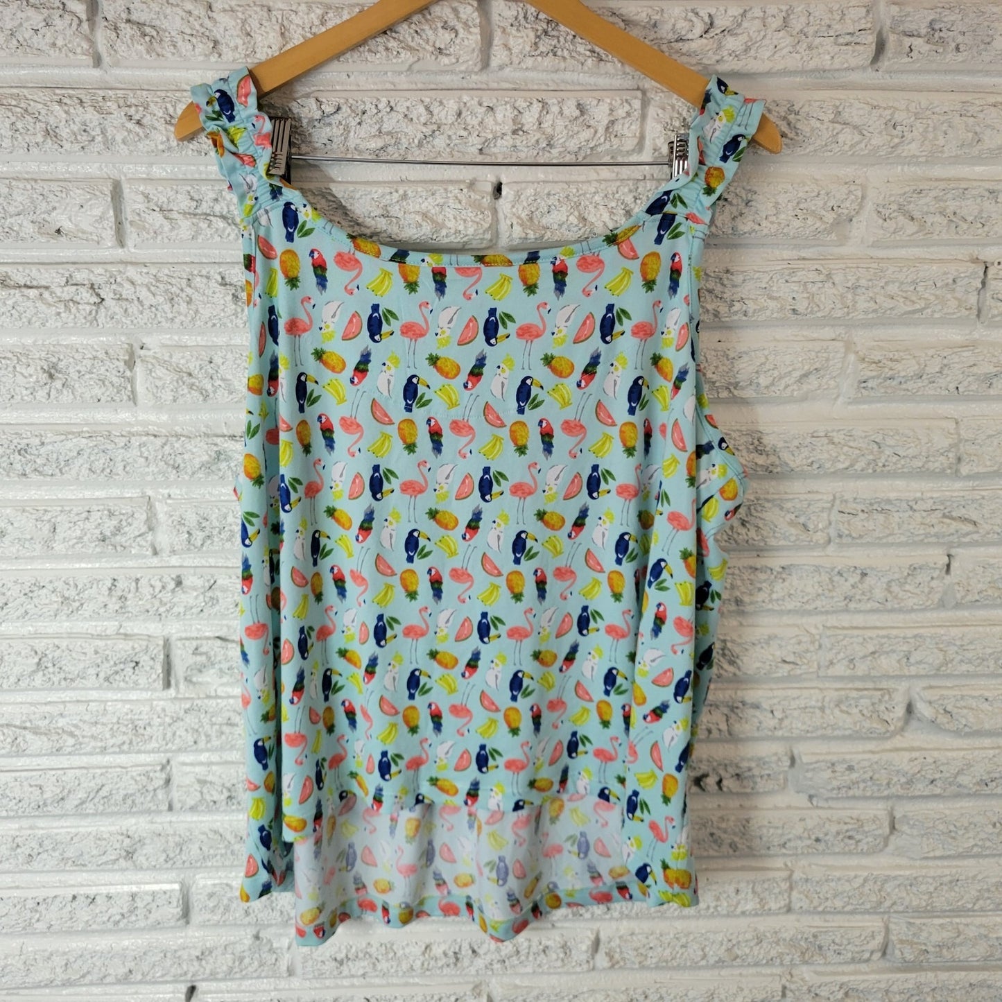 Cuddl Duds Womens Pajama Top XXL Plus Tank Toucan Flamingo Cockatoo Birds Blue