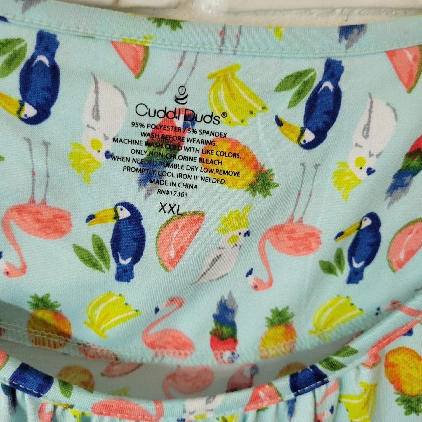 Cuddl Duds Womens Pajama Top XXL Plus Tank Toucan Flamingo Cockatoo Birds Blue