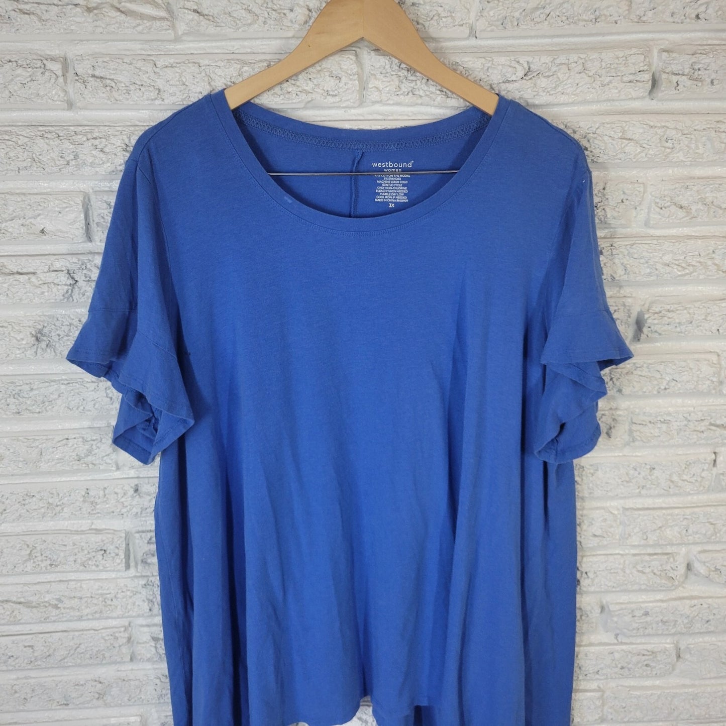 Westbound Womens Top 3X Plus Tee Short Sleeve Blue Asymmetric Comfy Cotton Blend