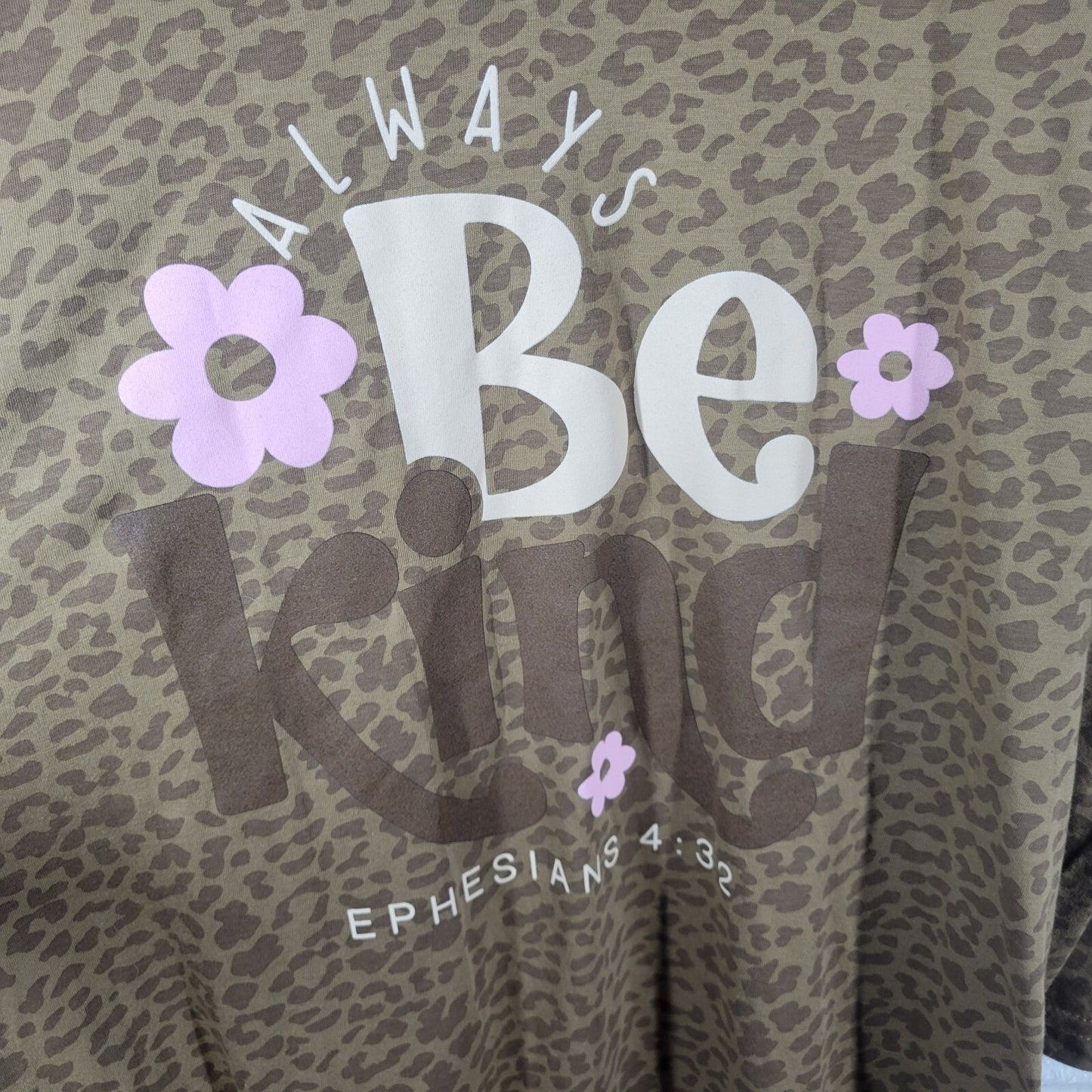LIF Apparel Womens Top 3X Tee Tan Animal Print Ephesians 4:32 Always Be Kind