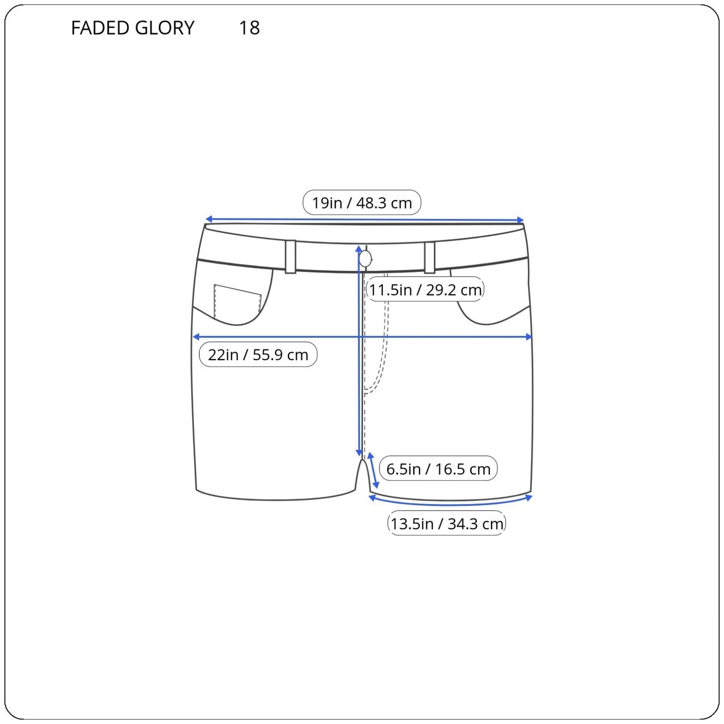 Faded Glory Womens Shorts 18 Plus Medium Blue Denim Zip Fly Pockets Cotton