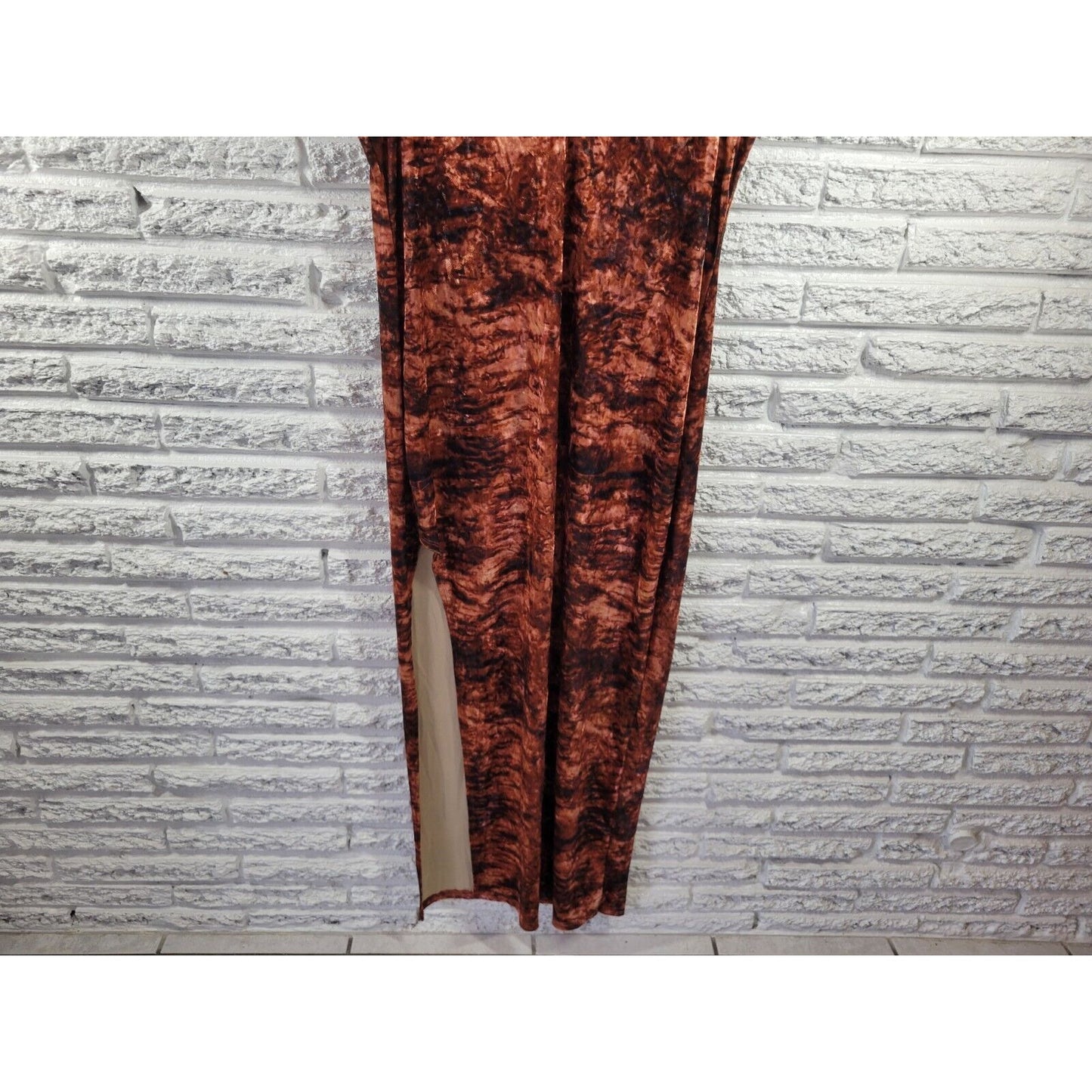 Shein Curve Womens Dress 2XL Plus Maxi Sleeveless Shift Shiny Brown Watercolor