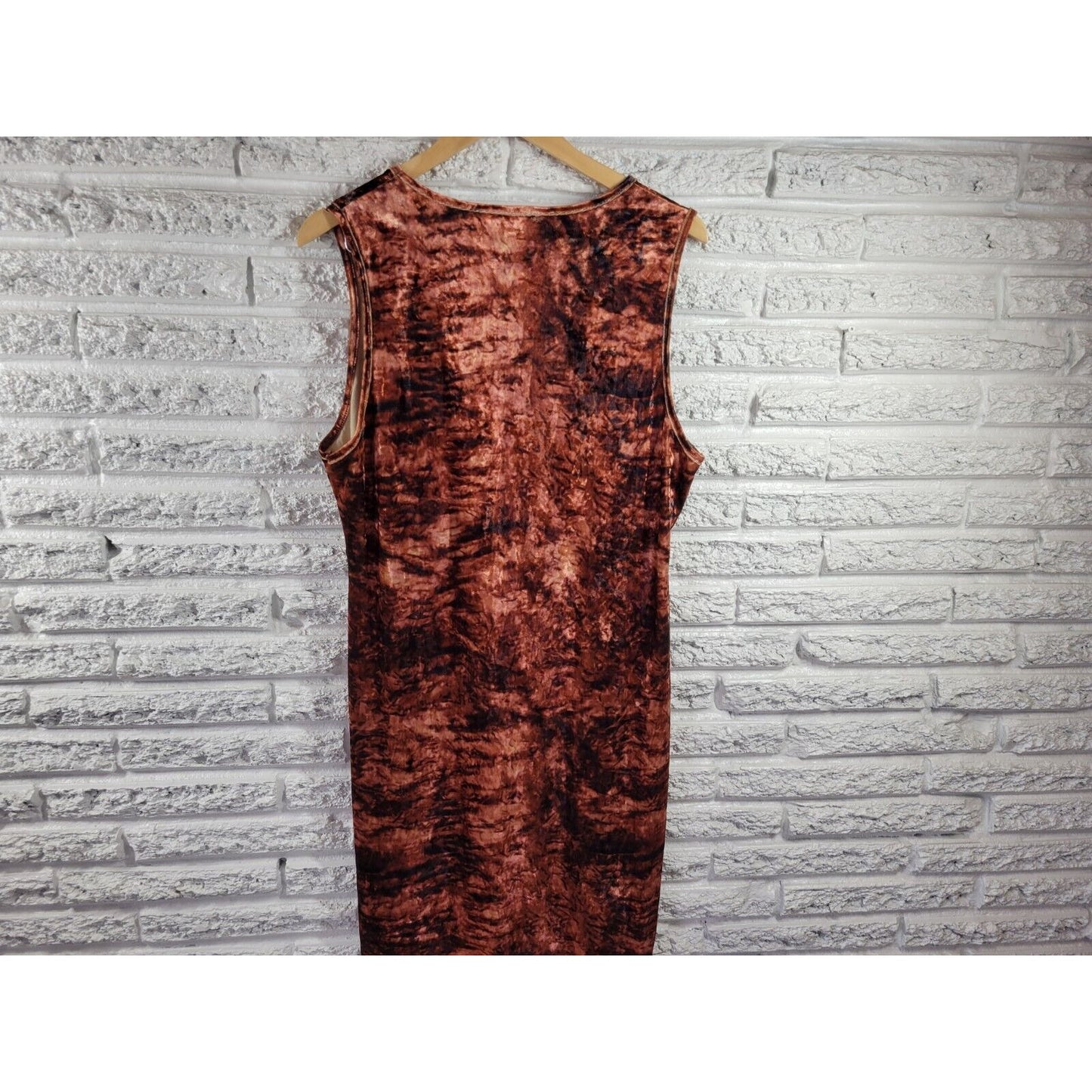 Shein Curve Womens Dress 2XL Plus Maxi Sleeveless Shift Shiny Brown Watercolor