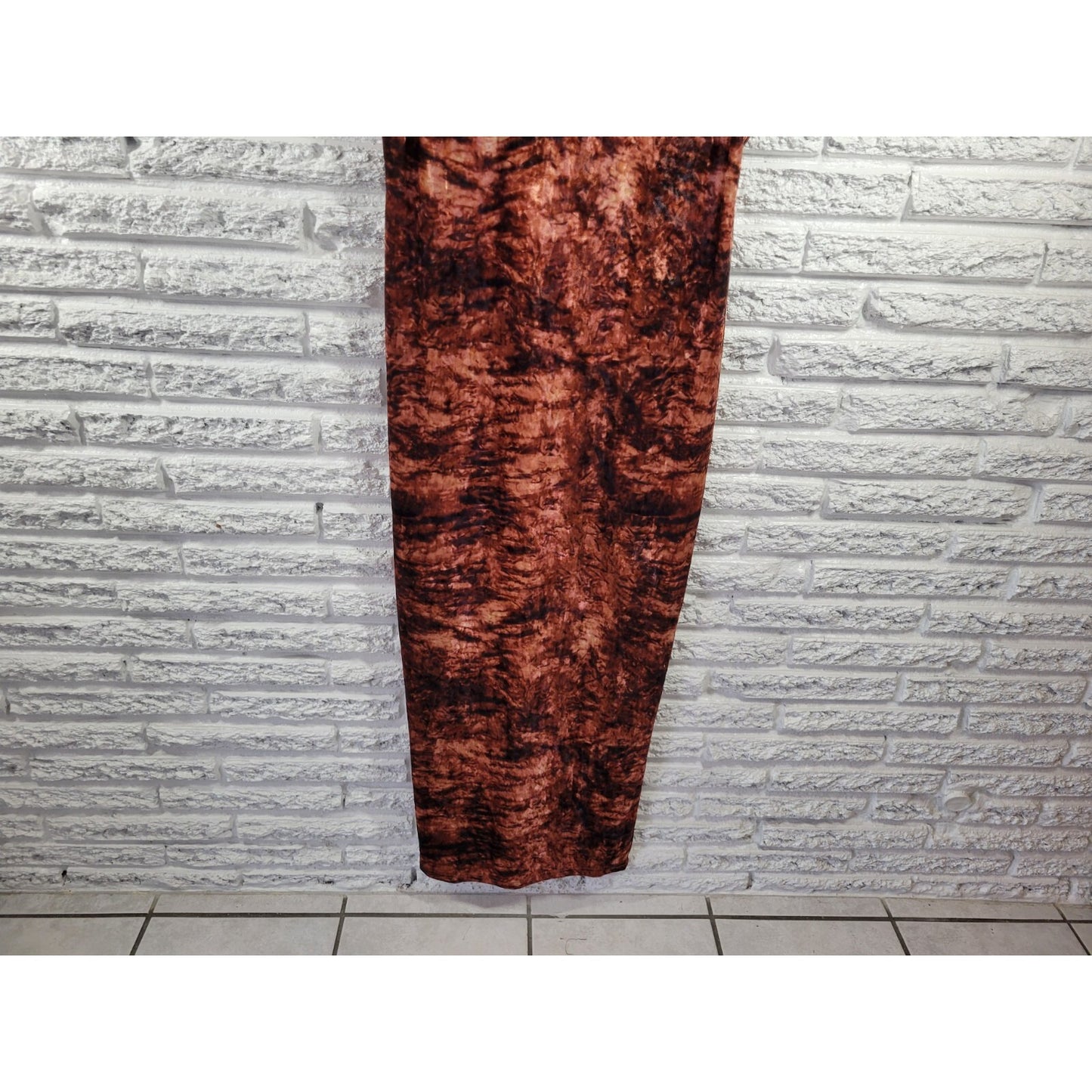 Shein Curve Womens Dress 2XL Plus Maxi Sleeveless Shift Shiny Brown Watercolor