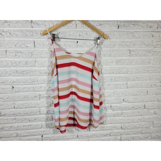 Maurices Womens Top 1 1X Plus Camisole Red Stripe Lightweight Sheer Polyester