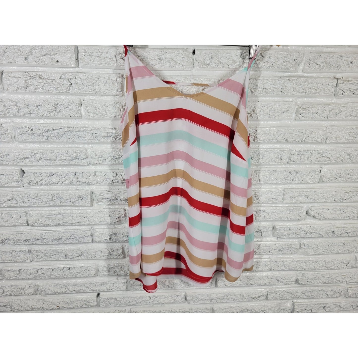 Maurices Womens Top 1 1X Plus Camisole Red Stripe Lightweight Sheer Polyester