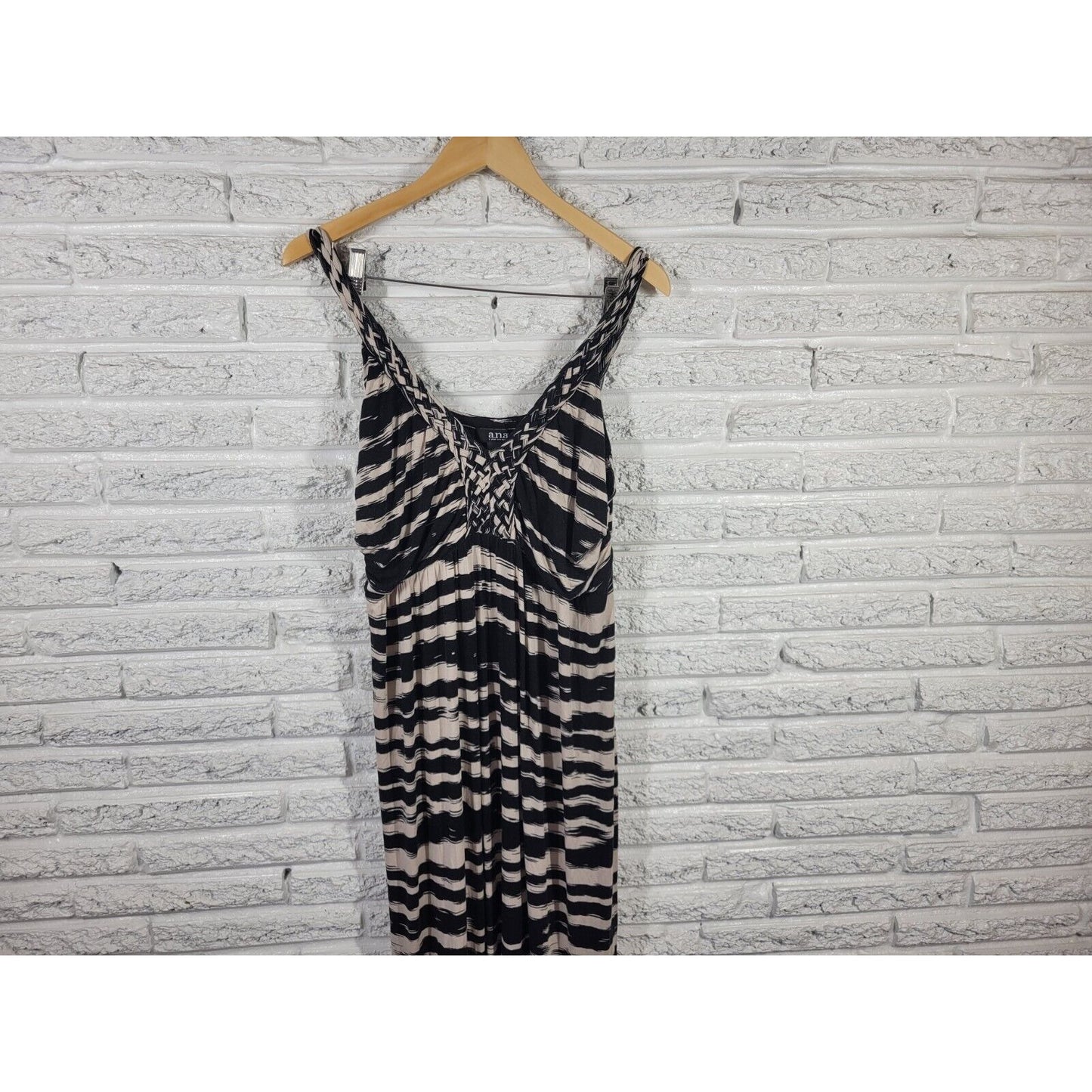 Ana Womens Dress 1X Plus Sleeveless Maxi Sheath Black Watercolor Braided Strap