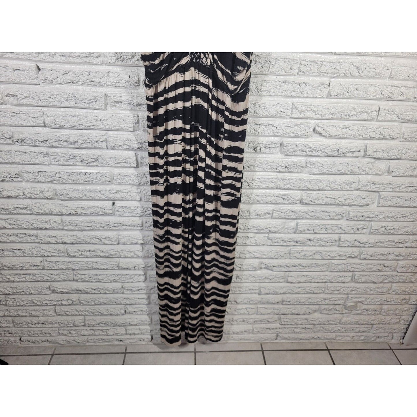 Ana Womens Dress 1X Plus Sleeveless Maxi Sheath Black Watercolor Braided Strap