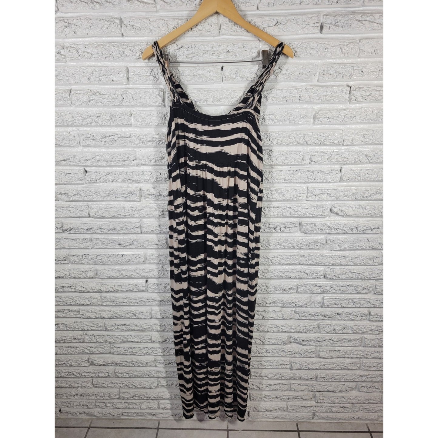 Ana Womens Dress 1X Plus Sleeveless Maxi Sheath Black Watercolor Braided Strap