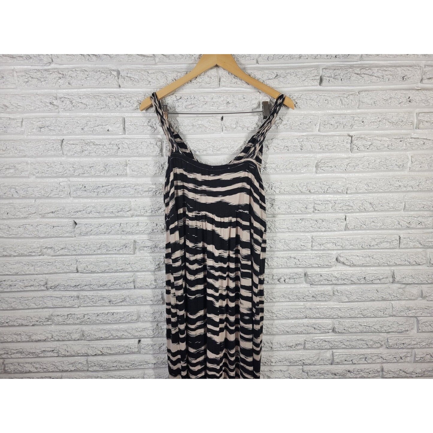 Ana Womens Dress 1X Plus Sleeveless Maxi Sheath Black Watercolor Braided Strap
