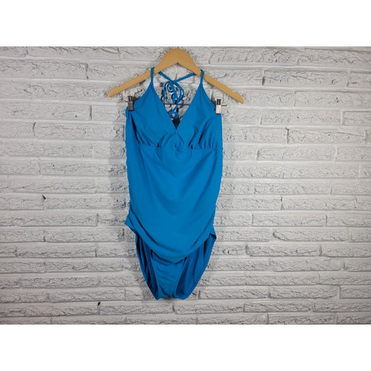 Old Navy Womens Swimsuit XXL Plus One Piece Halter Blue Beach Pool Rayon Spandex